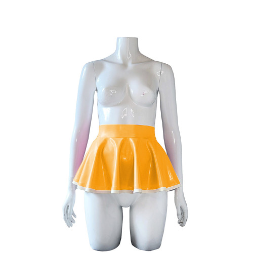 Wetlook High Waist PVC Leather Mini Pleated Skirt Women Sexy Party Short A-line Skirt Summer Clubwear Candy Color Skater Skirt