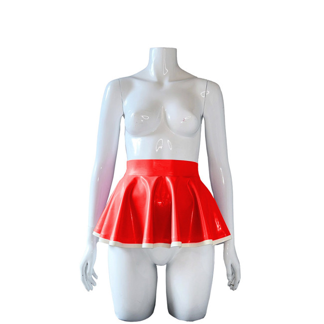Wetlook High Waist PVC Leather Mini Pleated Skirt Women Sexy Party Short A-line Skirt Summer Clubwear Candy Color Skater Skirt