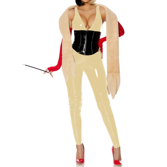 Sexy Deep V-neck Slim PVC Shiny Jumpsuit Glossy Faux Leather Bodycon Sleeveless Party Rompers Raves Party Cosplay Bodysuit 7XL