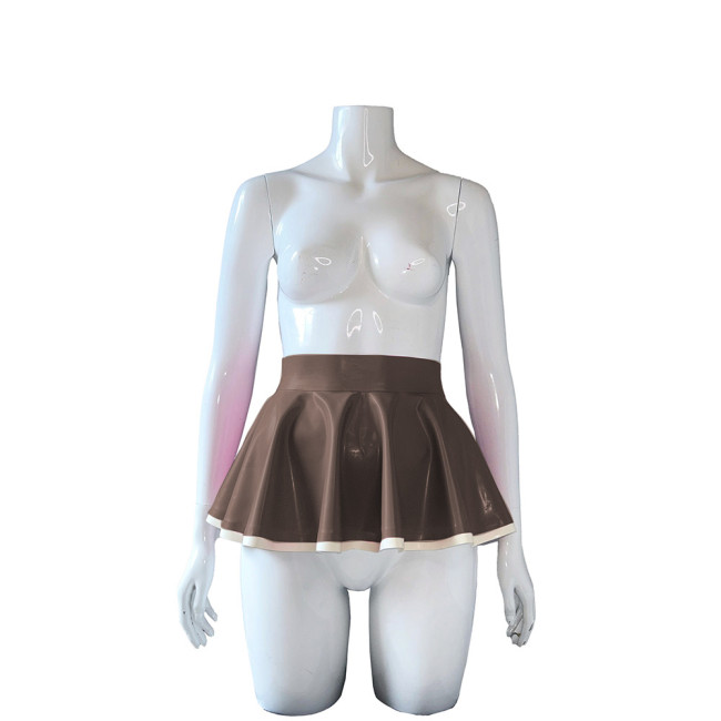 Wetlook High Waist PVC Leather Mini Pleated Skirt Women Sexy Party Short A-line Skirt Summer Clubwear Candy Color Skater Skirt