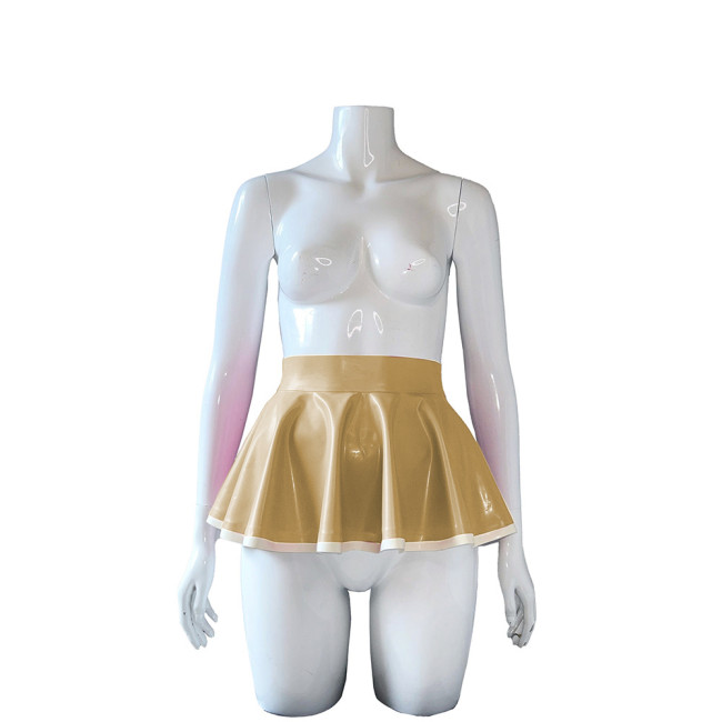 Wetlook High Waist PVC Leather Mini Pleated Skirt Women Sexy Party Short A-line Skirt Summer Clubwear Candy Color Skater Skirt
