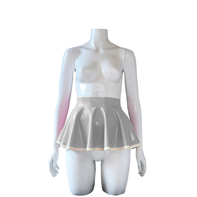 Wetlook High Waist PVC Leather Mini Pleated Skirt Women Sexy Party Short A-line Skirt Summer Clubwear Candy Color Skater Skirt