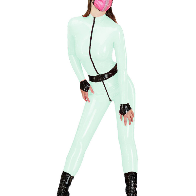 Spandex PVC Leather Catsuit Novelty Lady Jumpsuit Zipper Open Crtoch Front Zipper Long Sleeves Slim Rompers Party Club Wear