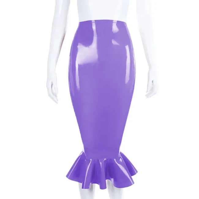 High Waist Tight Fitting Mermaid Skit Trumpet Pleated Hem Long Costume Wetlook PVC Leather Female Elegant Ceremonial Attire