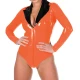 Ladies Sexy Lockable Zipper Open Crotch Bodysuit Turn-dowm Collar Long Sleeve Glossy PVC Leather Rompers Pole Dance Costume