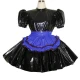 Puff Short Sleeve Cosplay Maid Uniform with Apron High Waist  A-Line Pleated Hem Mini Dress Glossy PVC Role Play Party Clothing