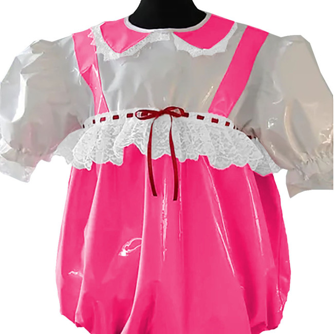 Halloween Party Adult Giant Baby PVC Shiny Rompers Sissy Glossy Faux Leather Bodysuit Sweet Short Sleeve Peter Pan Collar Onesie