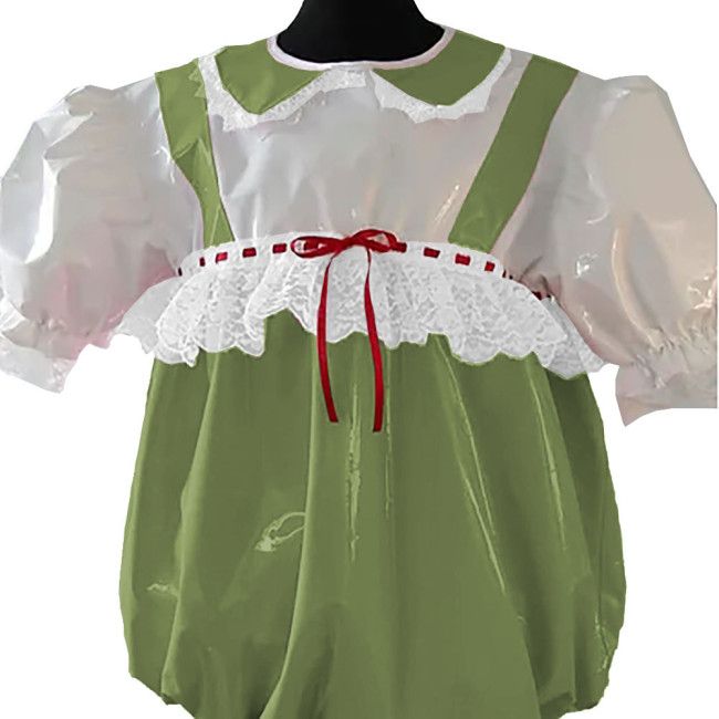 Halloween Party Adult Giant Baby PVC Shiny Rompers Sissy Glossy Faux Leather Bodysuit Sweet Short Sleeve Peter Pan Collar Onesie