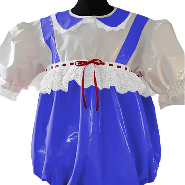 Halloween Party Adult Giant Baby PVC Shiny Rompers Sissy Glossy Faux Leather Bodysuit Sweet Short Sleeve Peter Pan Collar Onesie