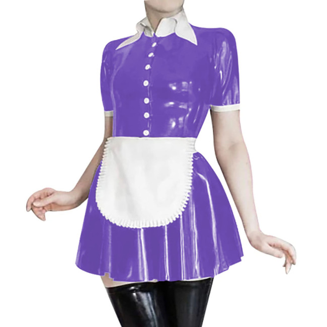 French Turn-down Collar A-line Maid Dress Sets Party Wear Halloween Cosplay Costumes Unisex Fetish PVC Latex-look Maid Unfiorms