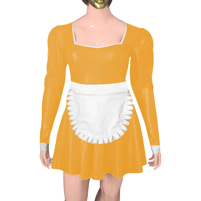 Mens Sissy French Maid Cosplay Costume Plus Size Anime Role Play Maid Uniforms Women Party Long Sleeve A-line Dress with Apron