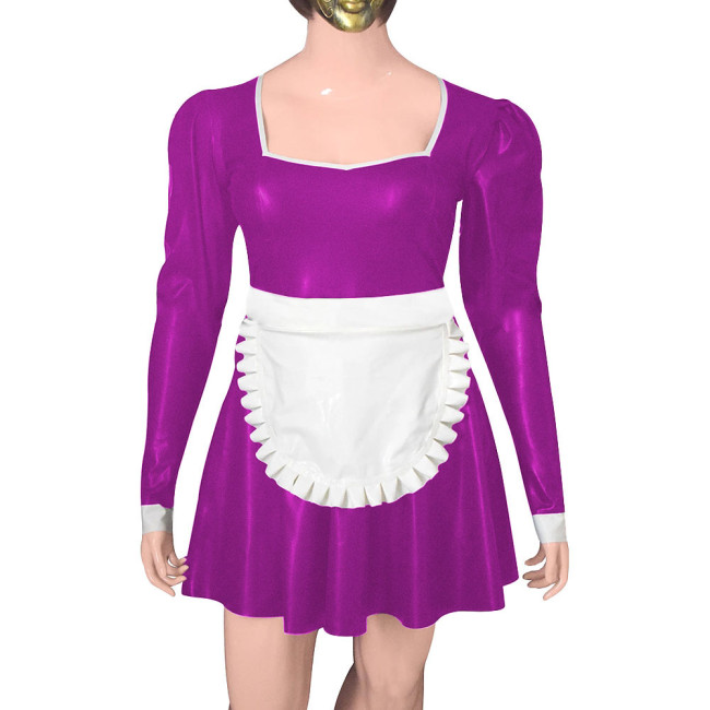 Mens Sissy French Maid Cosplay Costume Plus Size Anime Role Play Maid Uniforms Women Party Long Sleeve A-line Dress with Apron