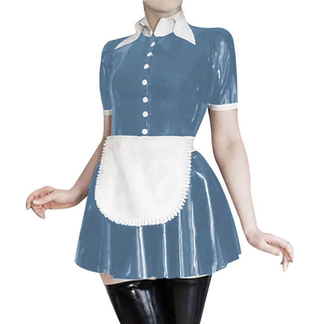 French Turn-down Collar A-line Maid Dress Sets Party Wear Halloween Cosplay Costumes Unisex Fetish PVC Latex-look Maid Unfiorms