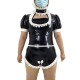 Unisex White Trimming High Neck Wetlook Rompers Sexy Hollow Out Short Sleeve Bow Shiny PVC Bodysuit for Party Cosplay Costume