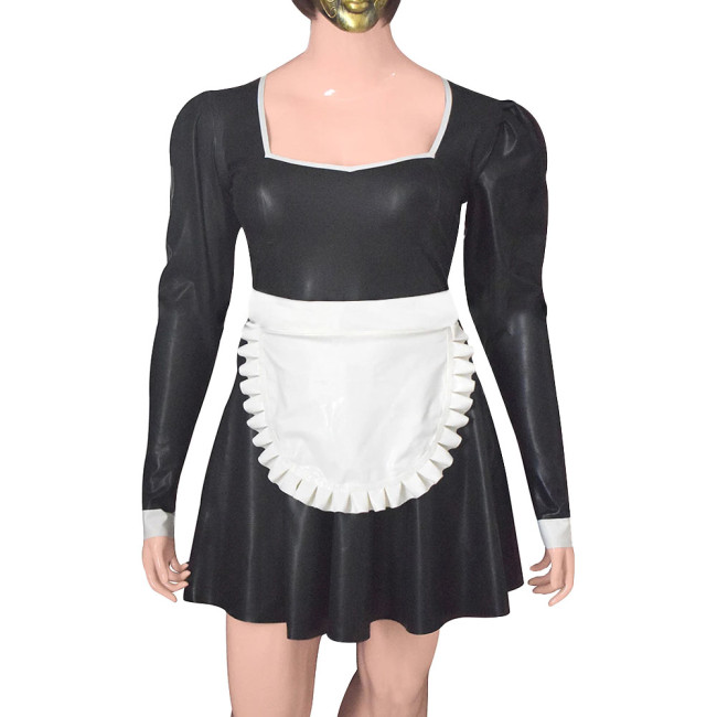 Mens Sissy French Maid Cosplay Costume Plus Size Anime Role Play Maid Uniforms Women Party Long Sleeve A-line Dress with Apron