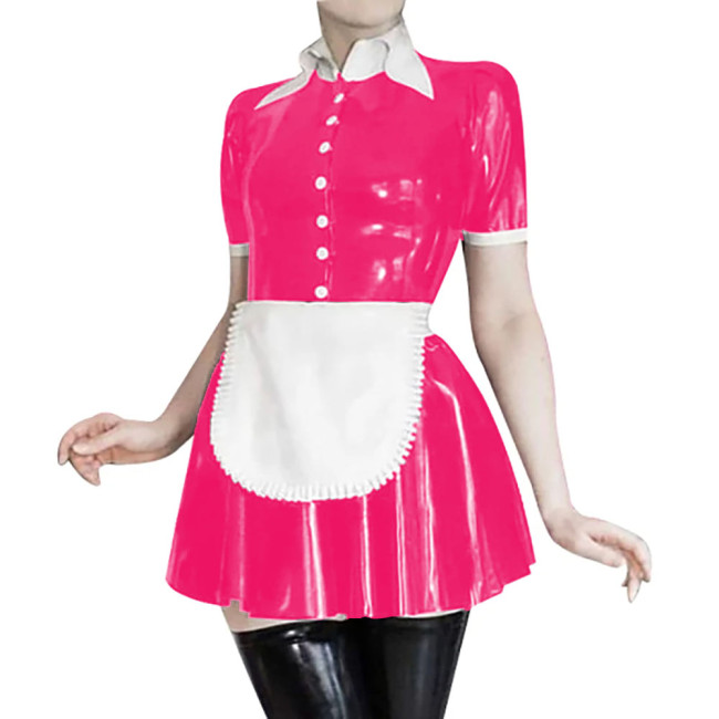French Turn-down Collar A-line Maid Dress Sets Party Wear Halloween Cosplay Costumes Unisex Fetish PVC Latex-look Maid Unfiorms