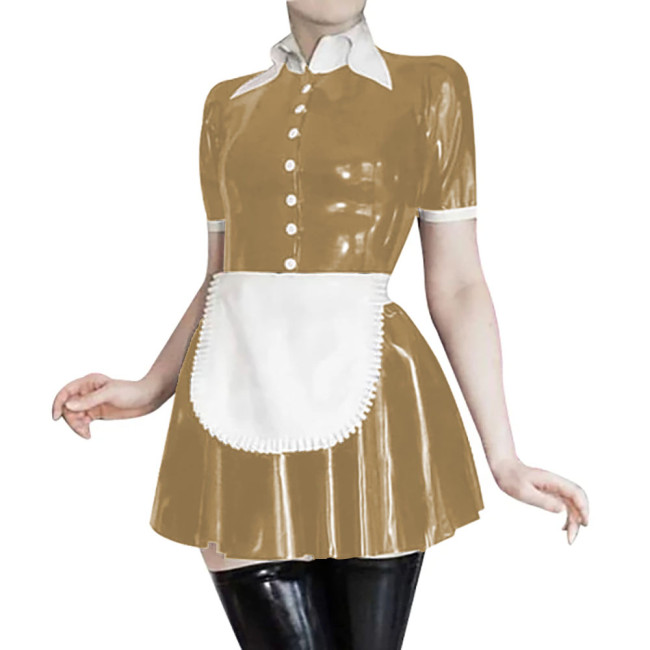 French Turn-down Collar A-line Maid Dress Sets Party Wear Halloween Cosplay Costumes Unisex Fetish PVC Latex-look Maid Unfiorms