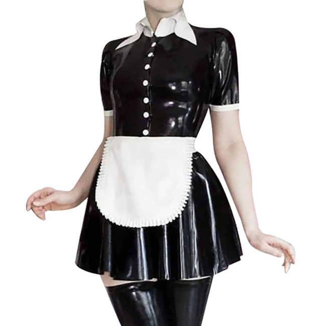 French Turn-down Collar A-line Maid Dress Sets Party Wear Halloween Cosplay Costumes Unisex Fetish PVC Latex-look Maid Unfiorms