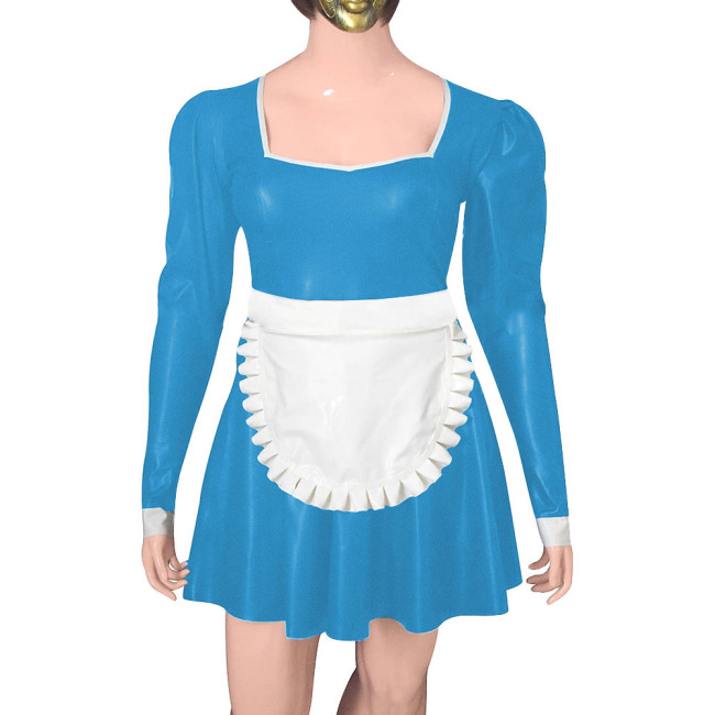 Mens Sissy French Maid Cosplay Costume Plus Size Anime Role Play Maid Uniforms Women Party Long Sleeve A-line Dress with Apron
