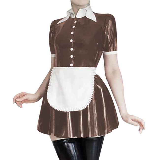 French Turn-down Collar A-line Maid Dress Sets Party Wear Halloween Cosplay Costumes Unisex Fetish PVC Latex-look Maid Unfiorms