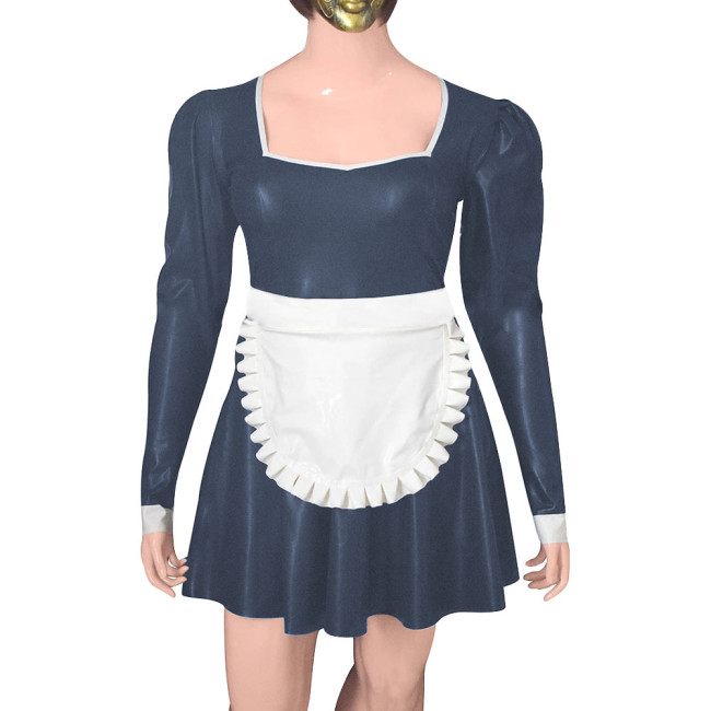 Mens Sissy French Maid Cosplay Costume Plus Size Anime Role Play Maid Uniforms Women Party Long Sleeve A-line Dress with Apron