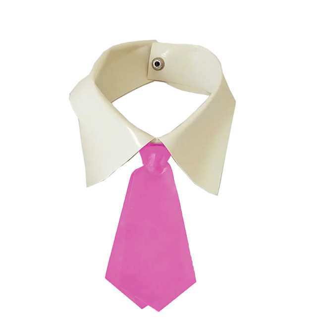Glossy PVC Leather Fake Collar with Tie Mens Womens Office Cosplay Lapel Shirt Detachable Collar Neckline Wetlook Accessories