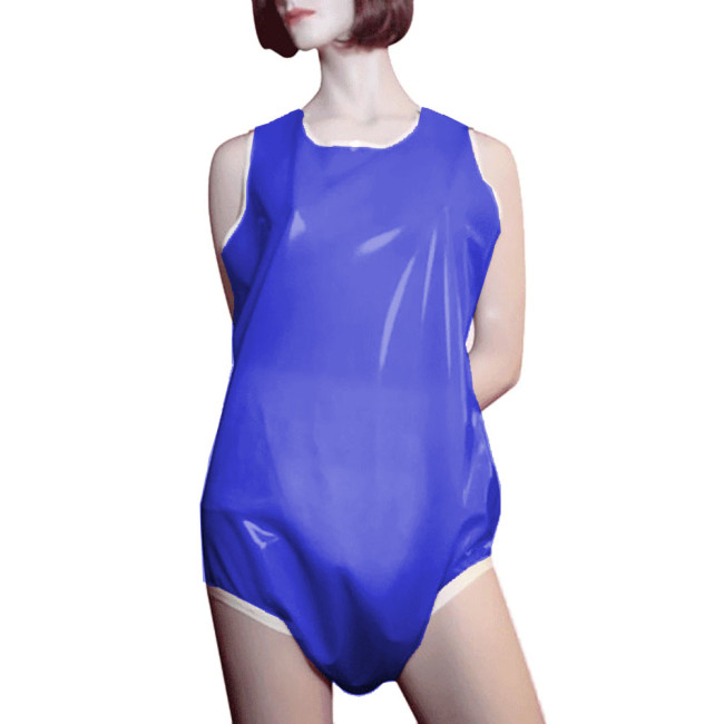 Unisex Smoothing PVC Leather Sleeveless Rompers Halloween Party Cosplay Loose Diaper Pants Bodysuit Wetlook High Cut Catsuit 7XL