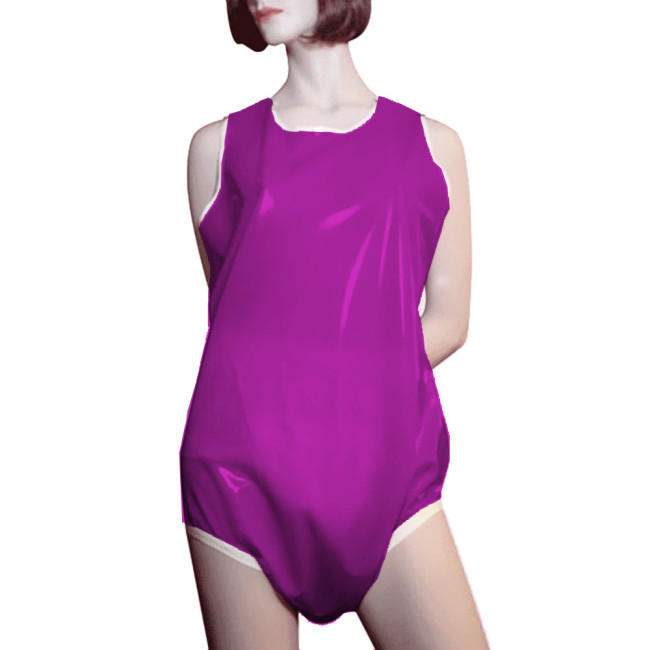 Unisex Smoothing PVC Leather Sleeveless Rompers Halloween Party Cosplay Loose Diaper Pants Bodysuit Wetlook High Cut Catsuit 7XL