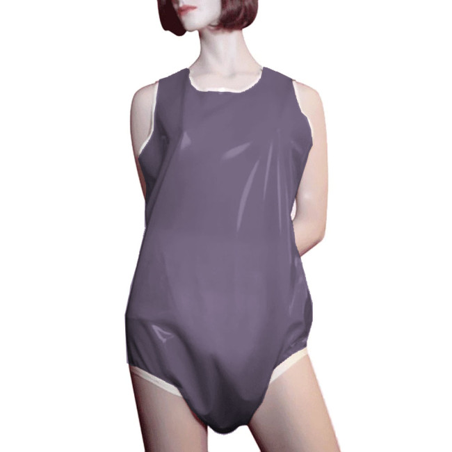 Unisex Smoothing PVC Leather Sleeveless Rompers Halloween Party Cosplay Loose Diaper Pants Bodysuit Wetlook High Cut Catsuit 7XL