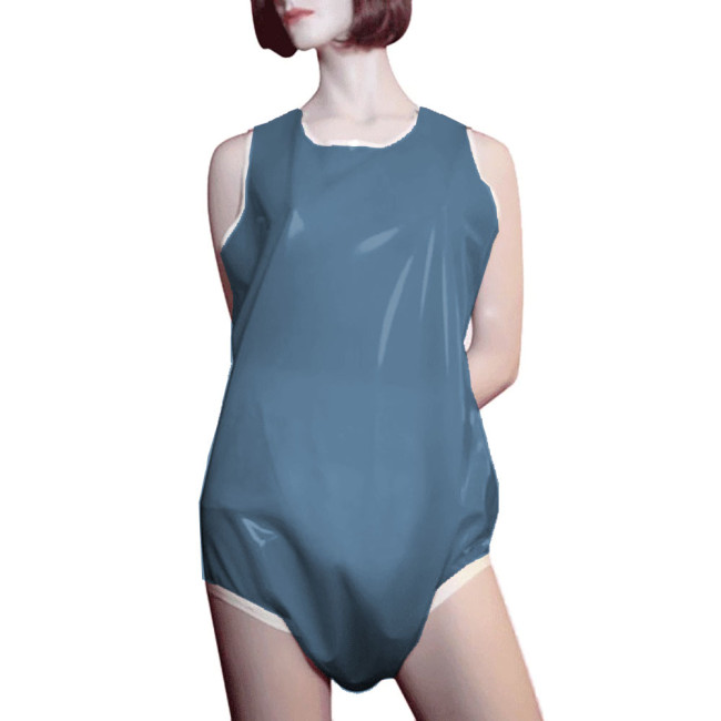 Unisex Smoothing PVC Leather Sleeveless Rompers Halloween Party Cosplay Loose Diaper Pants Bodysuit Wetlook High Cut Catsuit 7XL