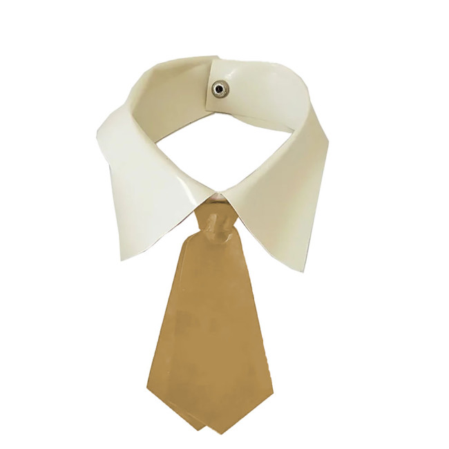 Glossy PVC Leather Fake Collar with Tie Mens Womens Office Cosplay Lapel Shirt Detachable Collar Neckline Wetlook Accessories