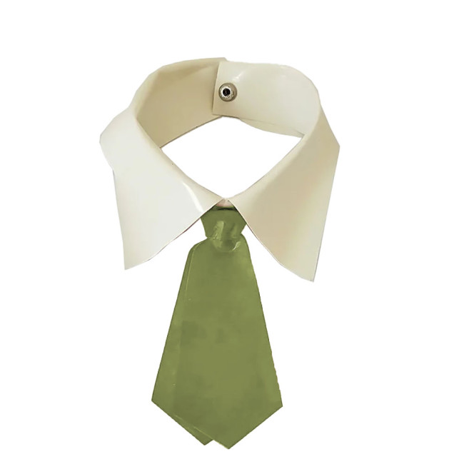 Glossy PVC Leather Fake Collar with Tie Mens Womens Office Cosplay Lapel Shirt Detachable Collar Neckline Wetlook Accessories