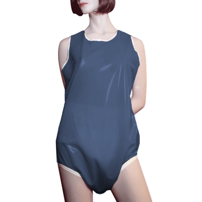 Unisex Smoothing PVC Leather Sleeveless Rompers Halloween Party Cosplay Loose Diaper Pants Bodysuit Wetlook High Cut Catsuit 7XL