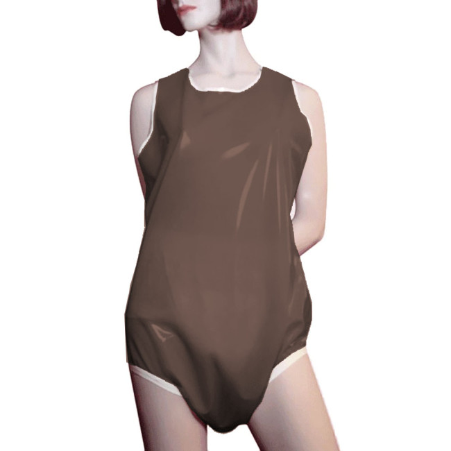 Unisex Smoothing PVC Leather Sleeveless Rompers Halloween Party Cosplay Loose Diaper Pants Bodysuit Wetlook High Cut Catsuit 7XL