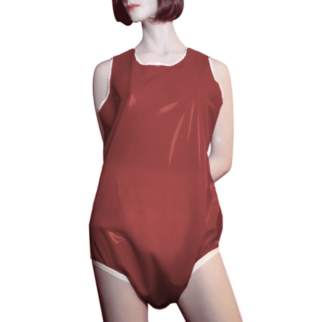 Unisex Smoothing PVC Leather Sleeveless Rompers Halloween Party Cosplay Loose Diaper Pants Bodysuit Wetlook High Cut Catsuit 7XL