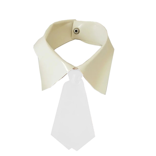 Glossy PVC Leather Fake Collar with Tie Mens Womens Office Cosplay Lapel Shirt Detachable Collar Neckline Wetlook Accessories