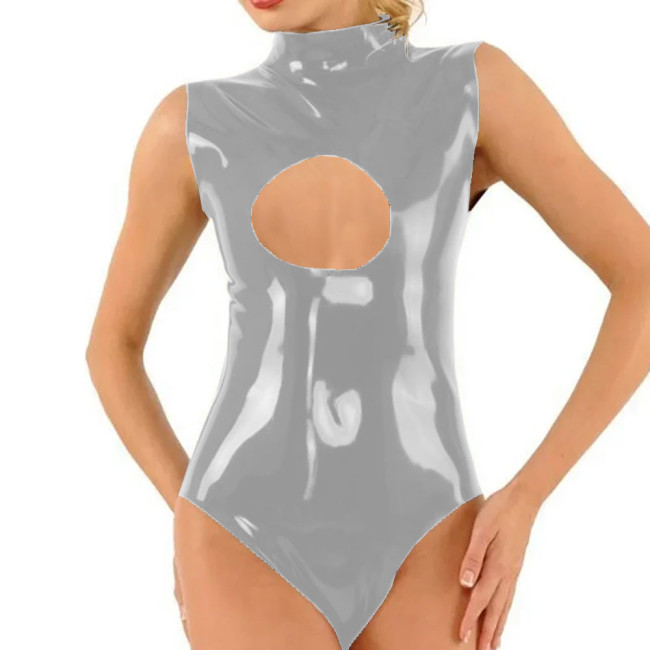 Sexy Hollow Out Bodysuit PVC Leather Sleeveless Rompers Exotic Back Zipper Catsuit Clubwear Plus Size 7XL