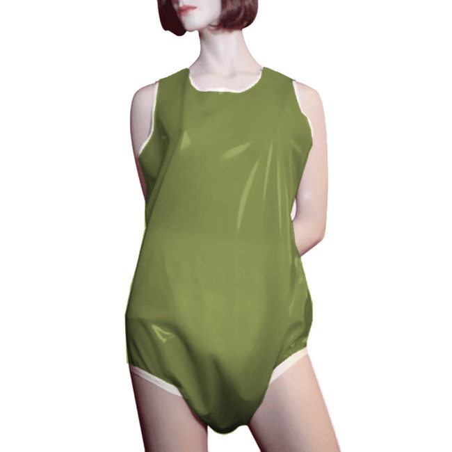 Unisex Smoothing PVC Leather Sleeveless Rompers Halloween Party Cosplay Loose Diaper Pants Bodysuit Wetlook High Cut Catsuit 7XL