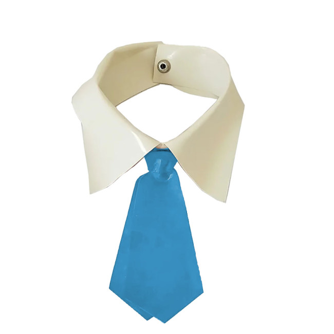 Glossy PVC Leather Fake Collar with Tie Mens Womens Office Cosplay Lapel Shirt Detachable Collar Neckline Wetlook Accessories