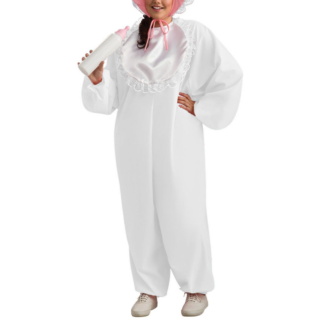 Loose Adult Baby Bib PVC Shiny Jumpsuit Exotic Party Cosplay Clothing Wetlook Long Sleeve One-Piece Wide Leg Romper Bodysuit 7XL