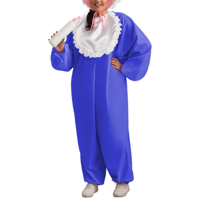 Loose Adult Baby Bib PVC Shiny Jumpsuit Exotic Party Cosplay Clothing Wetlook Long Sleeve One-Piece Wide Leg Romper Bodysuit 7XL