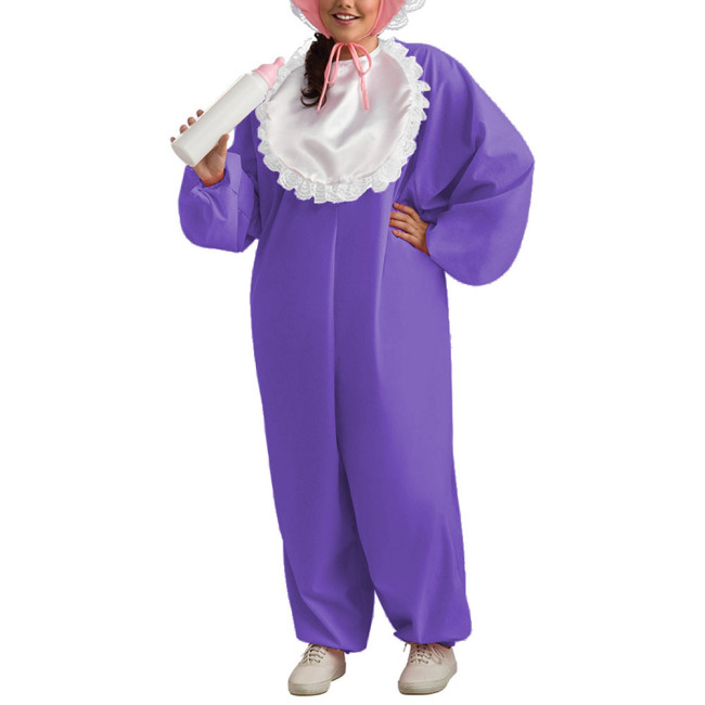Loose Adult Baby Bib PVC Shiny Jumpsuit Exotic Party Cosplay Clothing Wetlook Long Sleeve One-Piece Wide Leg Romper Bodysuit 7XL