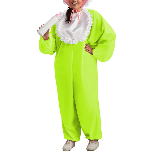 Loose Adult Baby Bib PVC Shiny Jumpsuit Exotic Party Cosplay Clothing Wetlook Long Sleeve One-Piece Wide Leg Romper Bodysuit 7XL