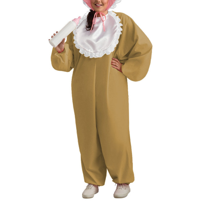 Loose Adult Baby Bib PVC Shiny Jumpsuit Exotic Party Cosplay Clothing Wetlook Long Sleeve One-Piece Wide Leg Romper Bodysuit 7XL