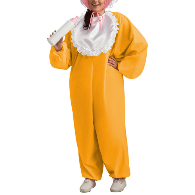 Loose Adult Baby Bib PVC Shiny Jumpsuit Exotic Party Cosplay Clothing Wetlook Long Sleeve One-Piece Wide Leg Romper Bodysuit 7XL