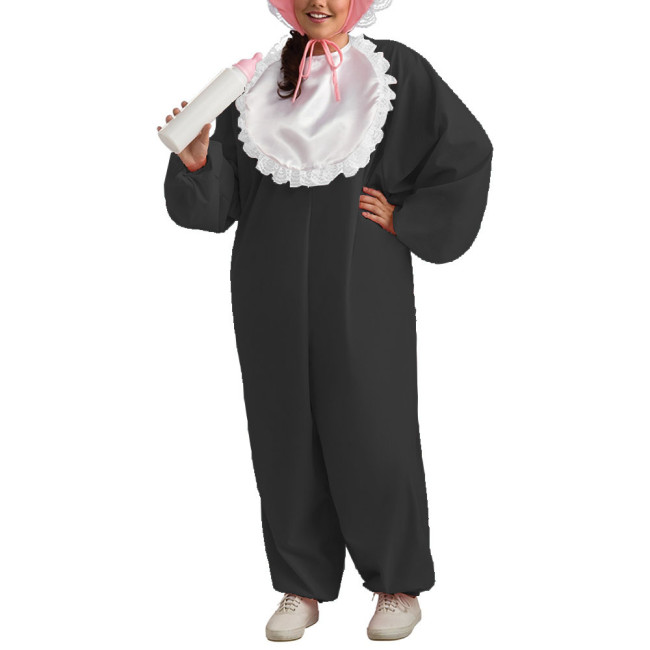 Loose Adult Baby Bib PVC Shiny Jumpsuit Exotic Party Cosplay Clothing Wetlook Long Sleeve One-Piece Wide Leg Romper Bodysuit 7XL