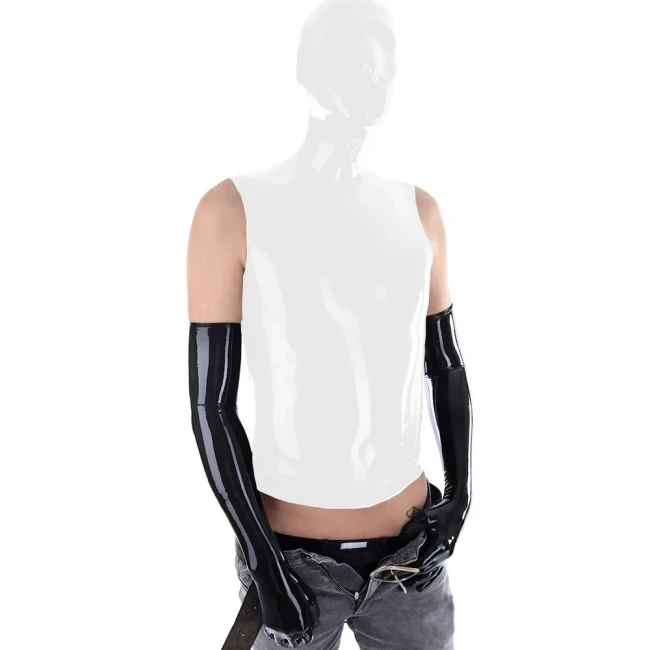 Vinyl PVC Leather Fetish Masked Hooded Tops Sexy Sleeveless Back Zipper Clubwear Slim Roleplay Costumes Exotic Clothing 7XL