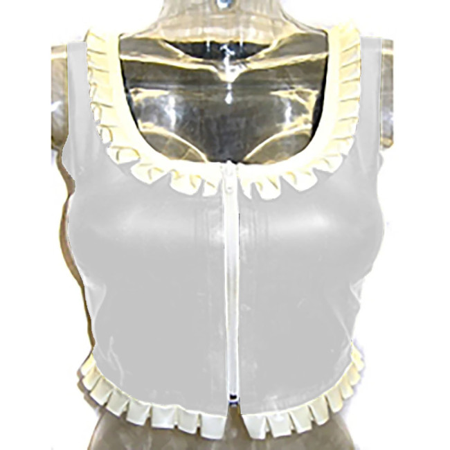 Sexy Costume Glossy Vinyl  PVC Leather Top Square Neck Ruffles Party Clubwear Short Front Zipper Streetwear Pole Dance Clothes