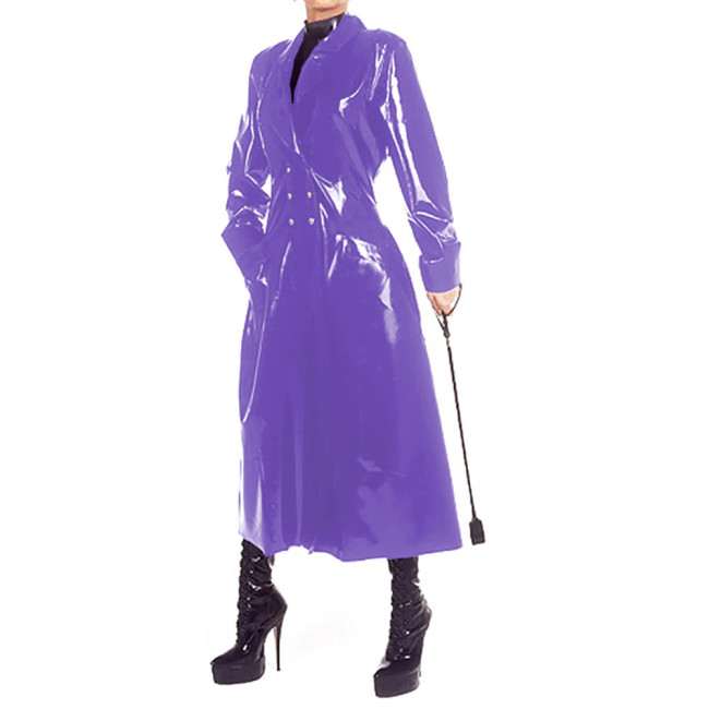Double Breasted Fashion Ladies PVC Leather Long Trench Coats Turn-down Collar Long Sleeve Overcoat Sexy Fetish Clubwear 7XL