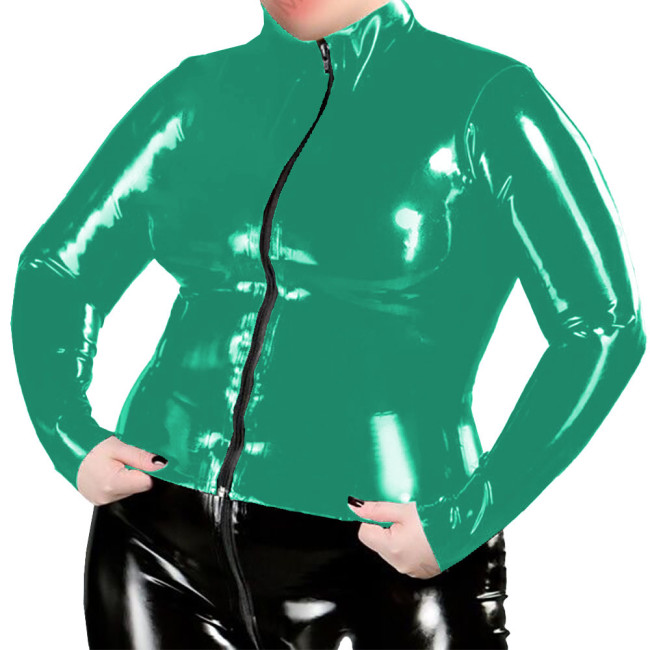 Plus Size Nightclub Womens Jacket Glossy PVC Leather Zipper Front Solid Color Coats Female Long Sleeve Outerwears Streetwear 7XL